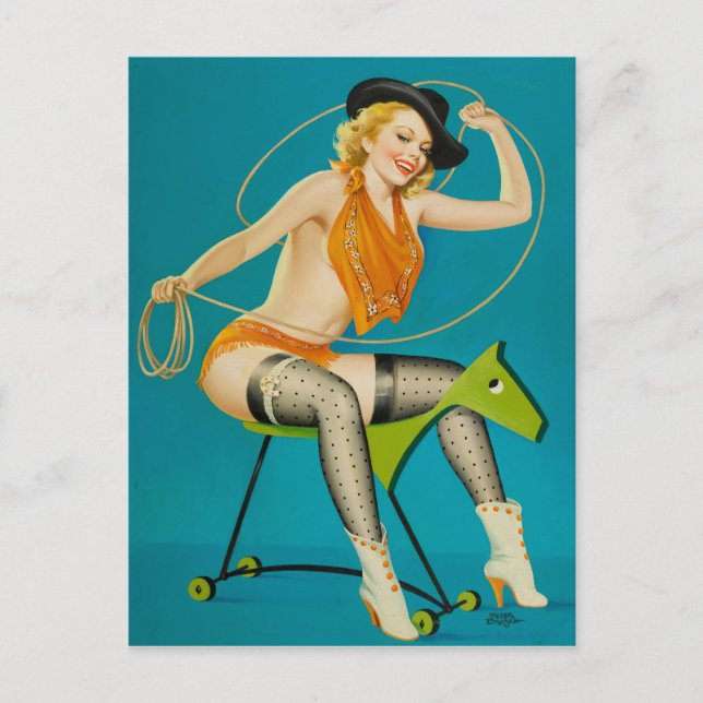 Cowgirl, die das Pferd-Button hochrennen Postkarte (Vorderseite)