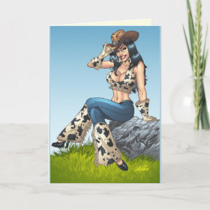 Cowgirl, die ihren Cowboy-Hut-Illustration Karte