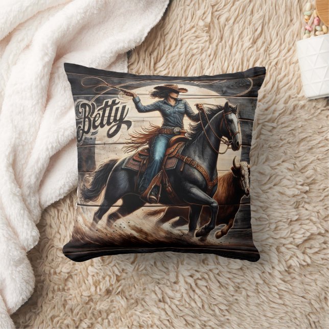Cowgirl, die Rinder unter Vollmond hacken Kissen (Decke)