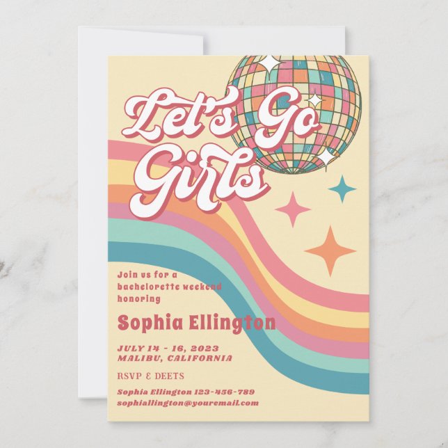 Cowgirl Disco 70's Retro Bachelorette Weekend Einladung (Vorderseite)