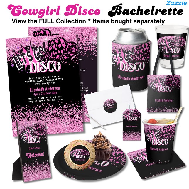 COWGIRL DISCO BACHELORETTE Pink Black Glitzer Invi Flyer (Von Creator hochgeladen)