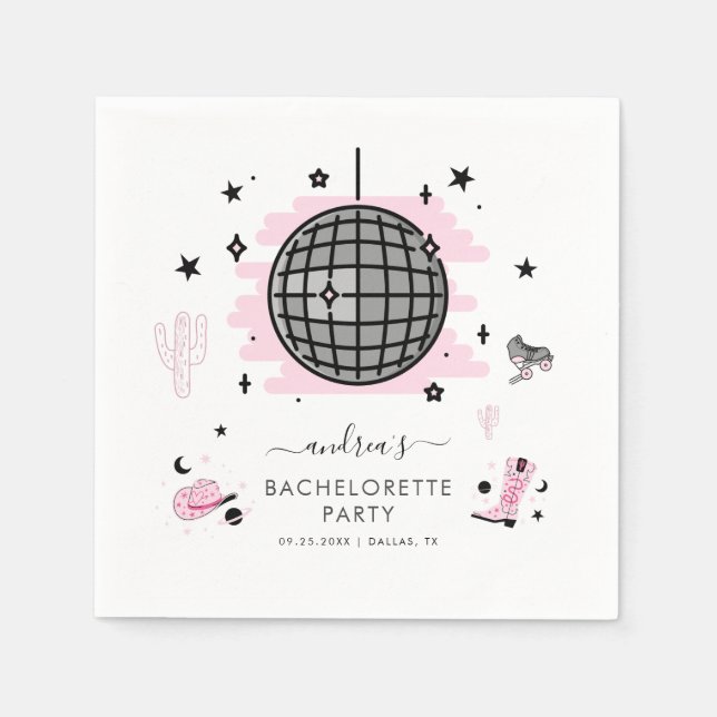 Cowgirl Disco Bachelorette Retro Space Pink Party Serviette (Vorderseite)