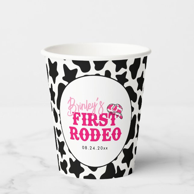 Cowgirl Disco Pink First Rodeo Pappbecher (Vorderseite)