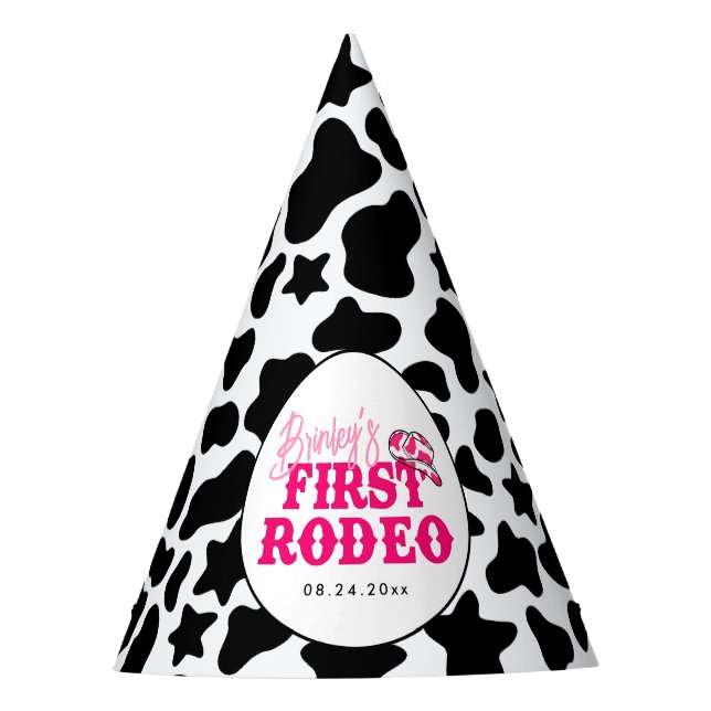 Cowgirl Disco Pink First Rodeo Partyhütchen (Vorderseite)