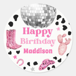 Cowgirl Disco Rodeo Dusche Geburtstag Cupcake Runder Aufkleber