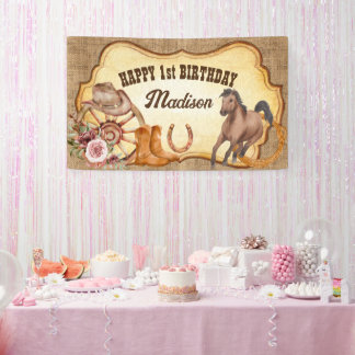 Cowgirl erste Rodeo Pferde thematische Geburtstags Banner