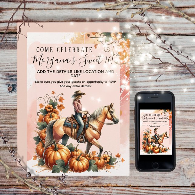 Cowgirl Fall Pumpkin Birthday Einladung (Enjoy this beautiful customizable Cowgirl Autumn design!
)