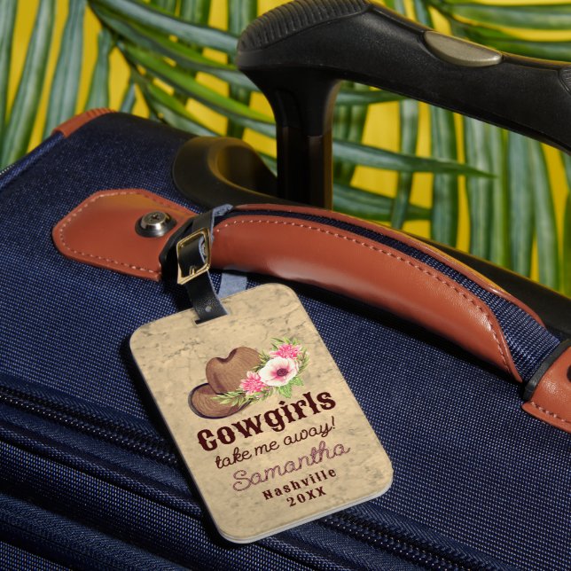 Cowgirl fand Personalisiert rosa Flora Gepäckanhänger (Vorderseite Insitu 1)