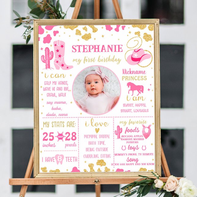 Cowgirl First Birthday Milestone sign (1074) Poster (Von Creator hochgeladen)
