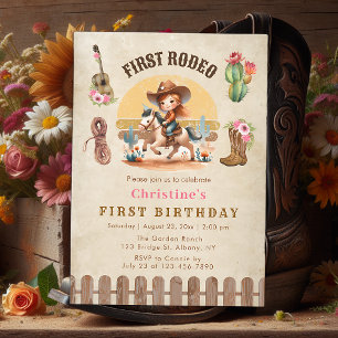 Cowgirl First Rodeo 1er Anniversaire Invitation