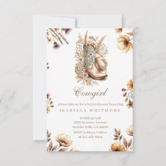 Cowgirl Floral Boots Bridal Shower Invitation Dankeskarte