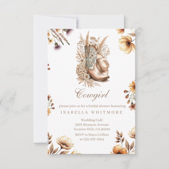 Cowgirl Floral Boots Bridal Shower Invitation Dankeskarte (Vorderseite)