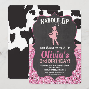 Cowgirl Geburtstag Einladung Bandana Kuh drucken