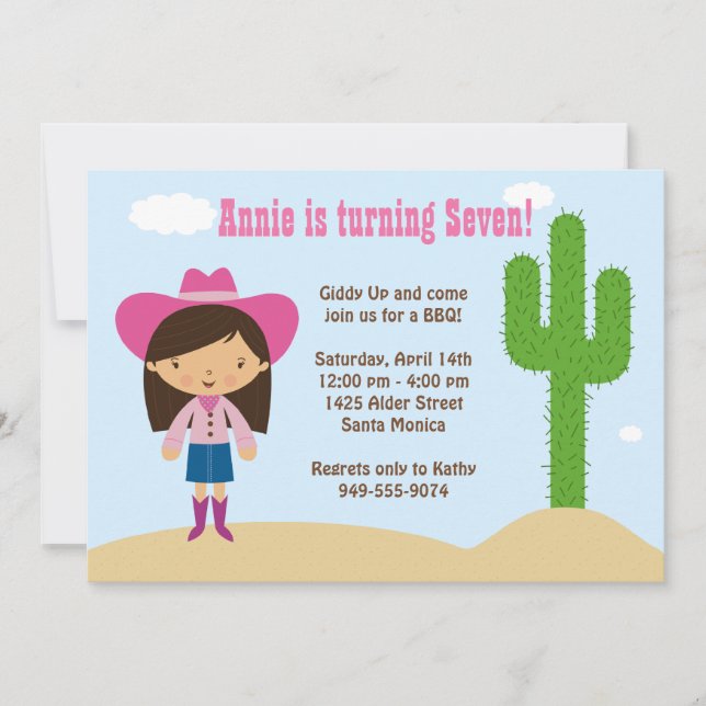 Cowgirl-Geburtstags-Party Einladung (Vorderseite)