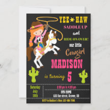 Cowgirl Geburtstagseinladung Wilder Westen Rodeo P