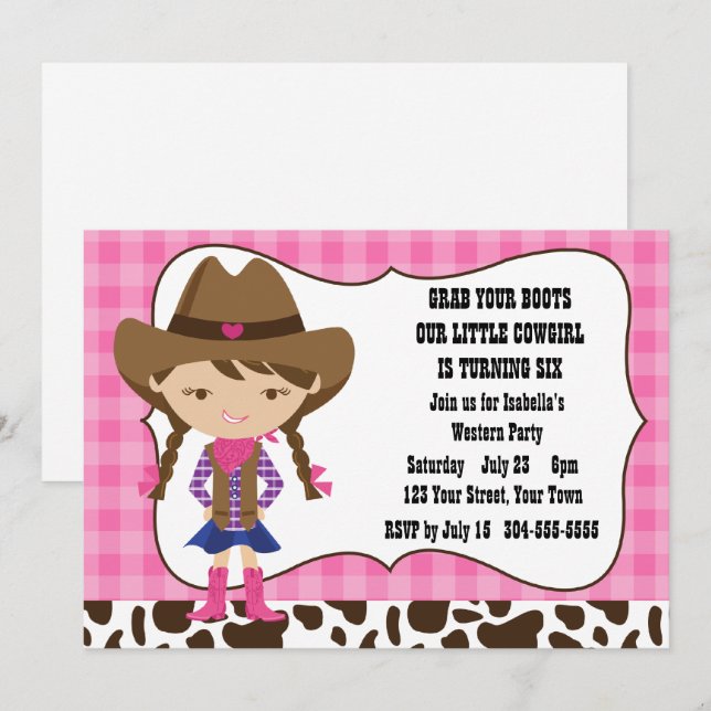 Cowgirl-Geburtstagsfeier Einladung (Vorne/Hinten)