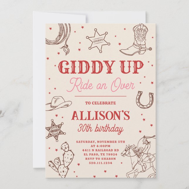 Cowgirl Giddy Up Anniversaire Fête Invitation (Devant)