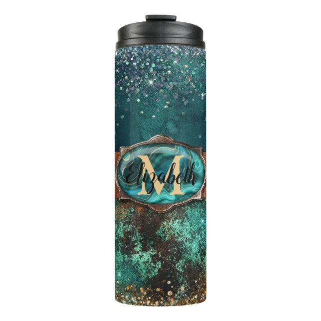 Cowgirl Glitzer Monogram Thermal Tumbler Thermosbecher (Vorderseite)