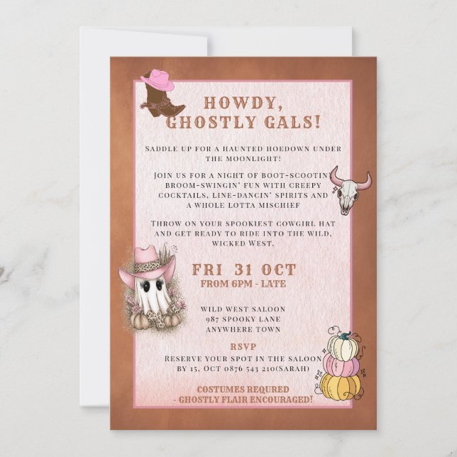 Cowgirl Halloween-Party Einladung (Vorderseite)