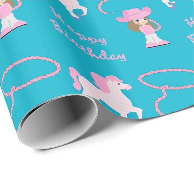 Cowgirl Happy Birthday Geschenkpapier (Rolleneckpunkt)