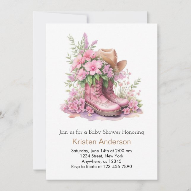 Cowgirl Hat and Boots Celebration Baby Shower Einladung (Vorderseite)