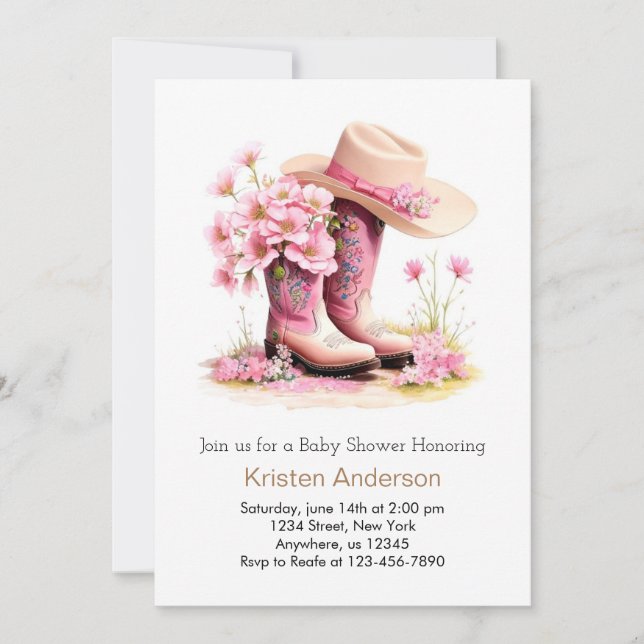 Cowgirl Hat and Boots Western Baby Shower Einladung (Vorderseite)