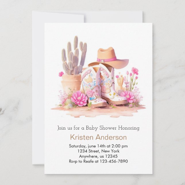 Cowgirl Hat and Boots Wild West Baby Shower Einladung (Vorderseite)