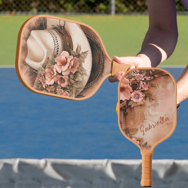 Cowgirl Hat Peach Flowers Personalized Pickleball Schläger (Von Creator hochgeladen)