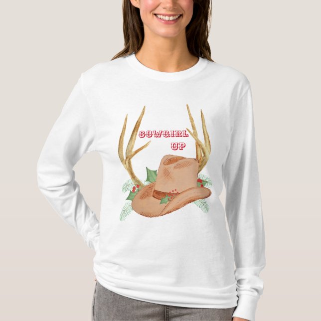 Cowgirl herauf WeihnachtsShirt T-Shirt (Vorderseite)