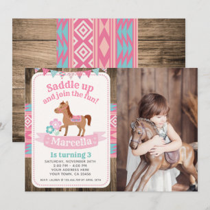 Cowgirl, Horse Birthday Invitation avec photo