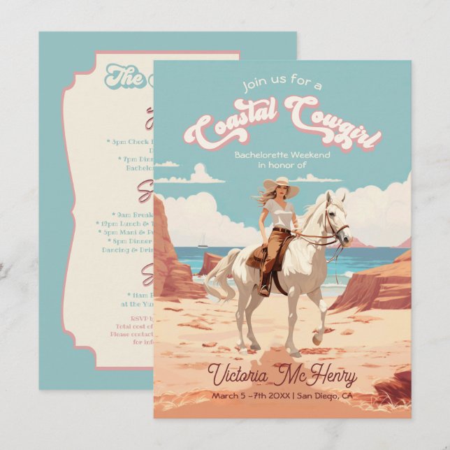 Cowgirl Horse Junggeselinnen-Abschied Einladung (Vorne/Hinten)