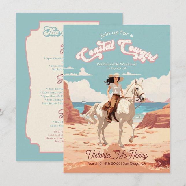 Cowgirl Horse Junggeselinnen-Abschied Einladung (Vorne/Hinten)
