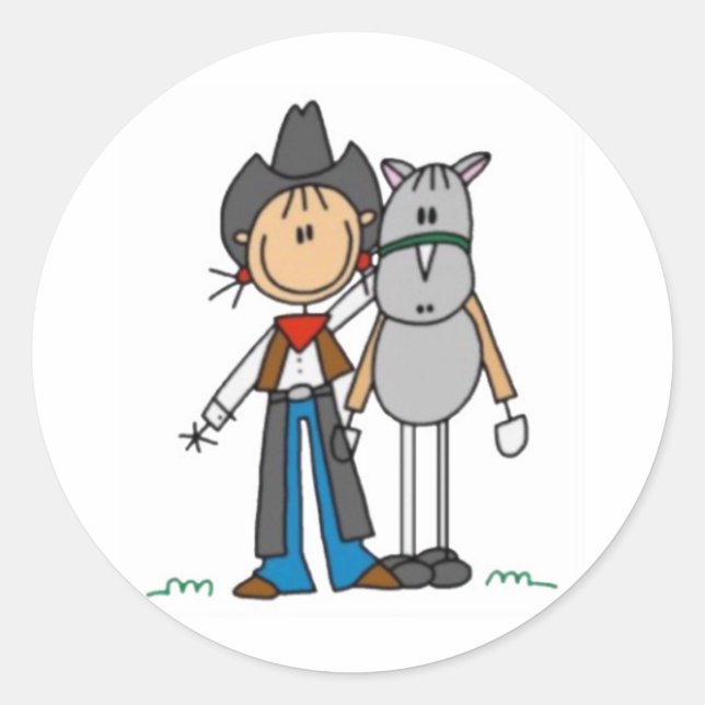 Cowgirl & Horse Strichmännchen Runder Aufkleber (Vorderseite)
