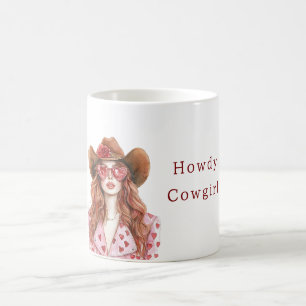 Cowgirl-Hut Rote Haare Rosa Herzen Sonnenbrille Kaffeetasse