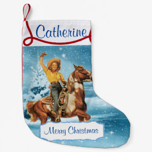 Cowgirl in der Pferd Winter Szene Kleiner Weihnachtsstrumpf