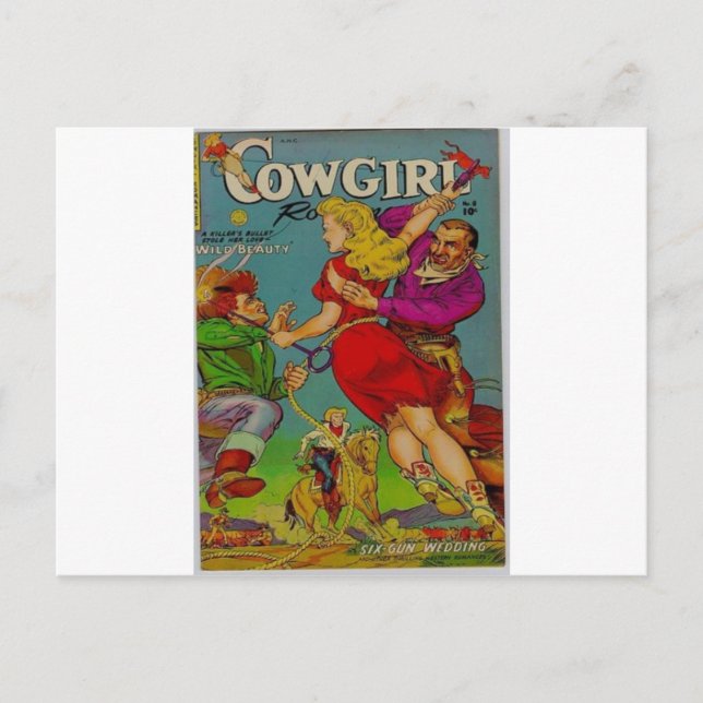 Cowgirl in einem roten Kleid Postkarte (Vorderseite)