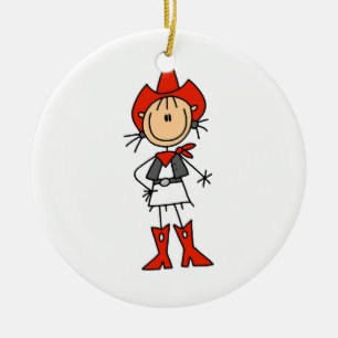 Cowgirl in Red T - Shirt and Gifts Keramikornament