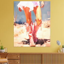 Cowgirl in rosa Stiefeln Leinwanddruck