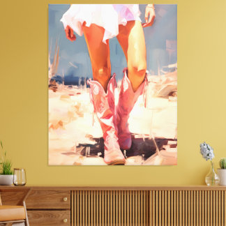 Cowgirl in rosa Stiefeln Leinwanddruck