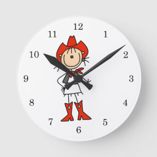 Cowgirl in roten T-Shirts und Geschenken Runde Wanduhr