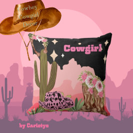 Cowgirl, Kakteen, Stiefel, Hut Kissen