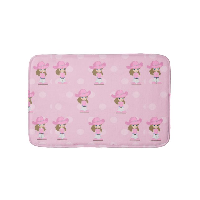 Cowgirl Kind rosa Hut und Stiefel Polka Dots Bath  Badematte (Vorderseite)