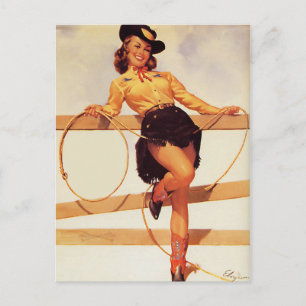 Cowgirl lächelnd Pin Up Postkarte