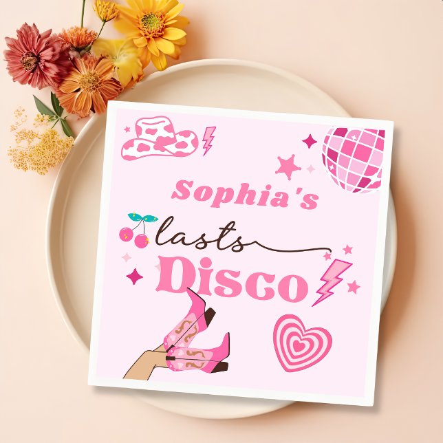 Cowgirl Last Disco Bachelorette Space Pink Party Serviette (Von Creator hochgeladen)