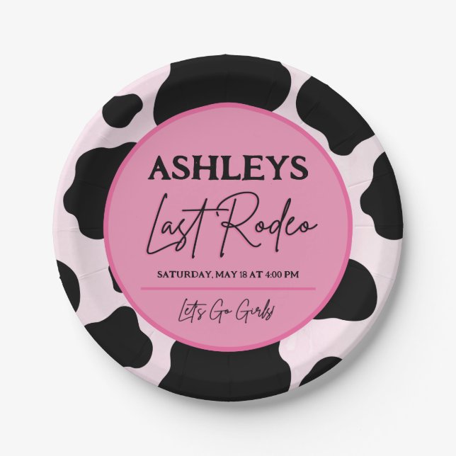 Cowgirl Last Rodeo Personalisiert Party Teller (Vorderseite)