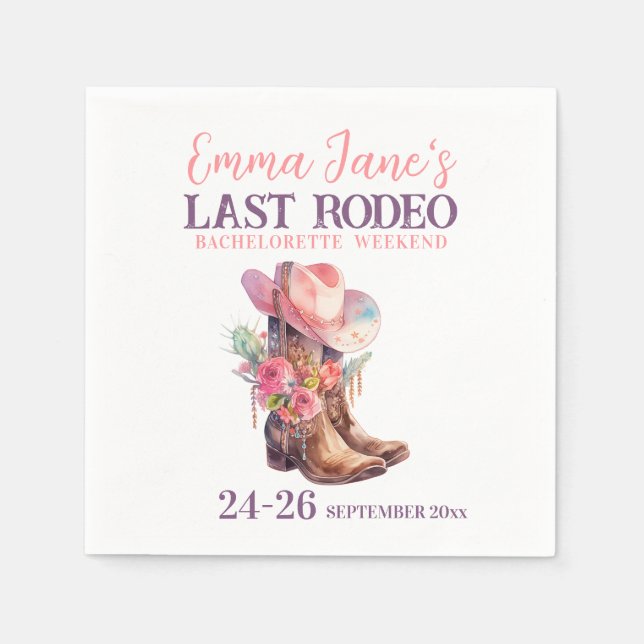 Cowgirl Last Rodeo Pink Bachelorette Serviette (Vorderseite)
