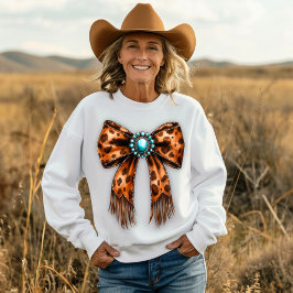 Cowgirl Leopard Leather Bow Sweatshirt