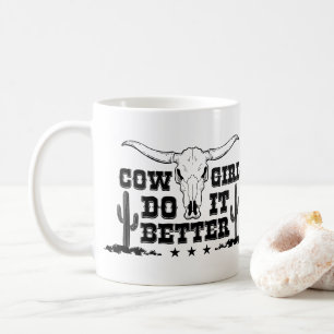 COWGIRL MACHEN ES BESSER Kuhschädel mit langen Hör Kaffeetasse