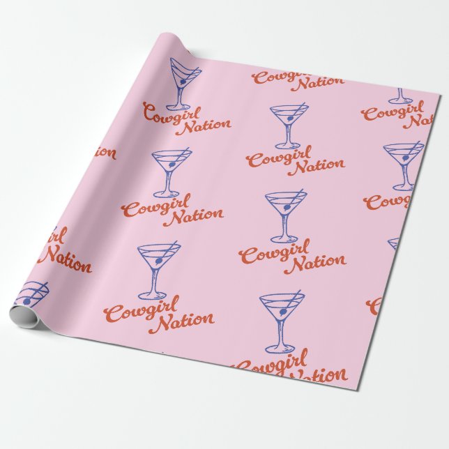 Cowgirl Martini Hand-Drawn Pink Gift Geschenkpapier (Ungerollt)