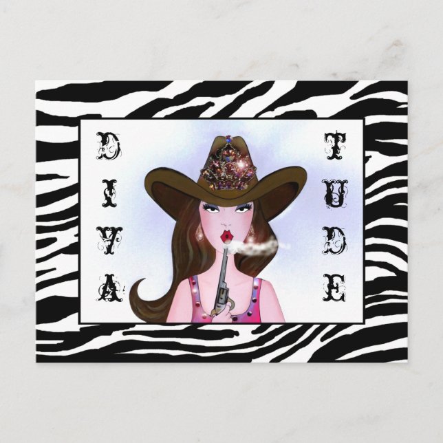 Cowgirl mit "DIVAtude" Postkarte (Vorderseite)